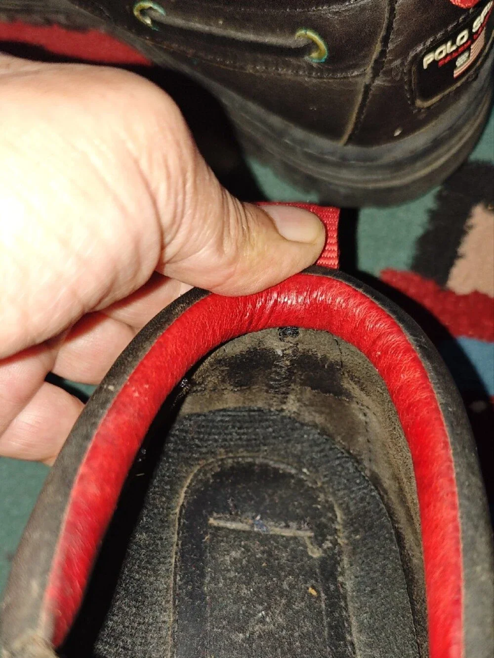 Men's Brown Leather Boat Shoes with Red Trim